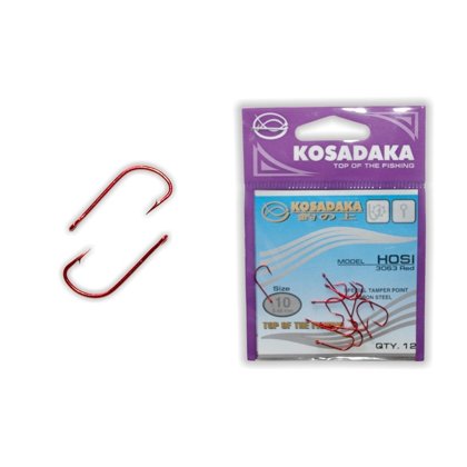 Hooks Kosadaka "Hosi" (Nr. 10,12,14 color. Red, pack. 12 pcs.) art.3063R-1