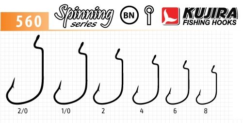 Hooks Kujira 560 (Nr. 6, BN, offset hooks, pack. 5 items) art.560-BN-6-F5